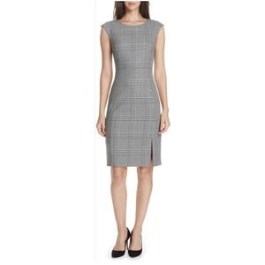 Boss Deboa Wool Blend Houndstooth Sleeveless Sheath Dress, black & white 4